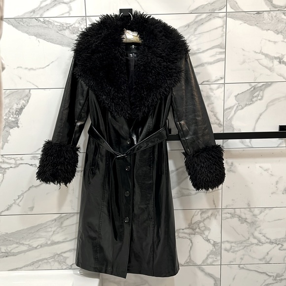7 For All Mankind Jackets & Blazers - 7 FOR ALL MANKIND vegan leather Patent Faux Fur Trimmed Trench Coat size M